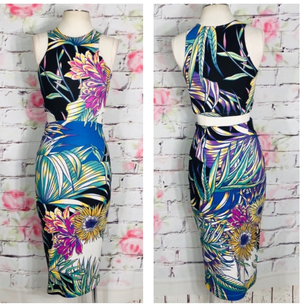 Mara Hoffman tropical print body hugging midi dres